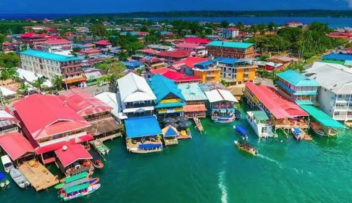 Colourful stilt houses over the water in Bocas del Toro