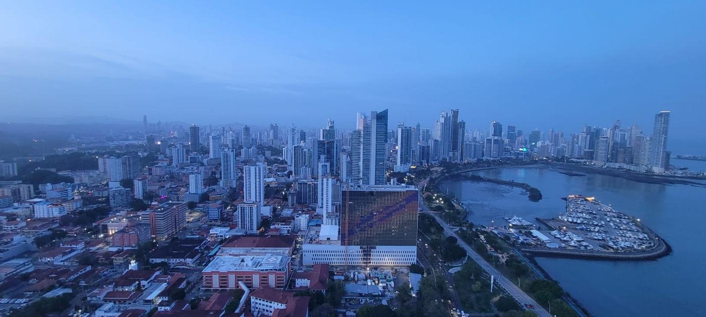 Panama City skyline and bay at dusk
